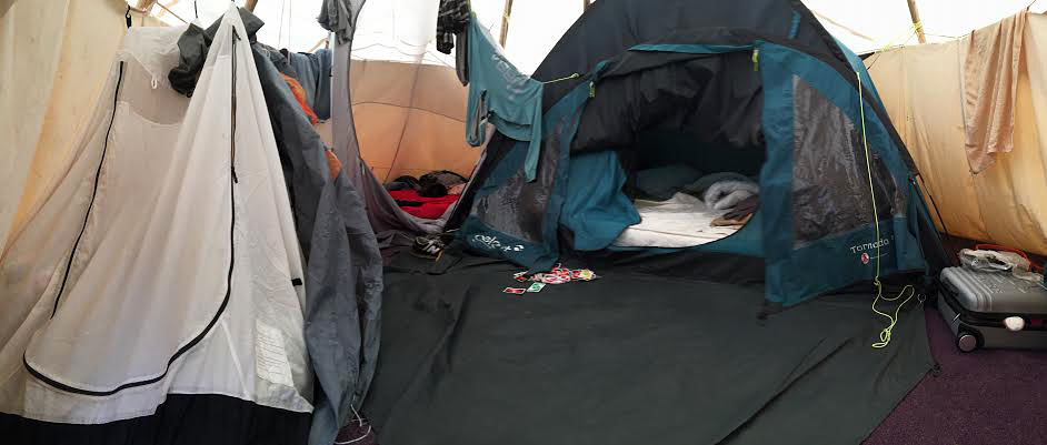 Tents inside tipi for WWOOF